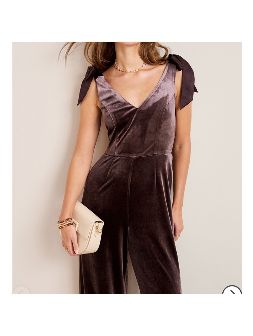 Francesca's Collections Laura Velvet Tie-Shoulder Jumpsuit in Chocolate Brown